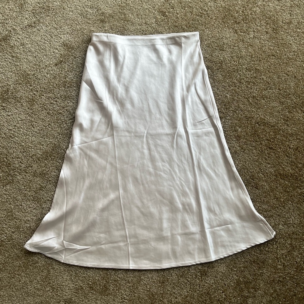 Cream Satin Midi Skirt